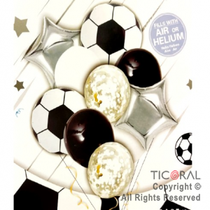SET DE GLOBOS METALIZADO PELOTA FUTBOL ESTRELLA Y CONFETI 10 UNIDADES X 1